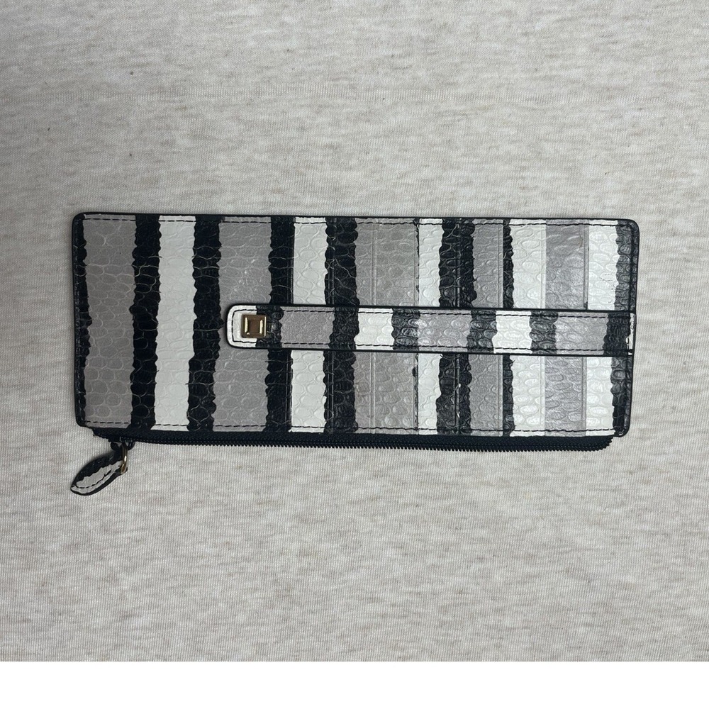 Lodis Black White Gray Striped Zip-Around Snake Theme Women's Wallet